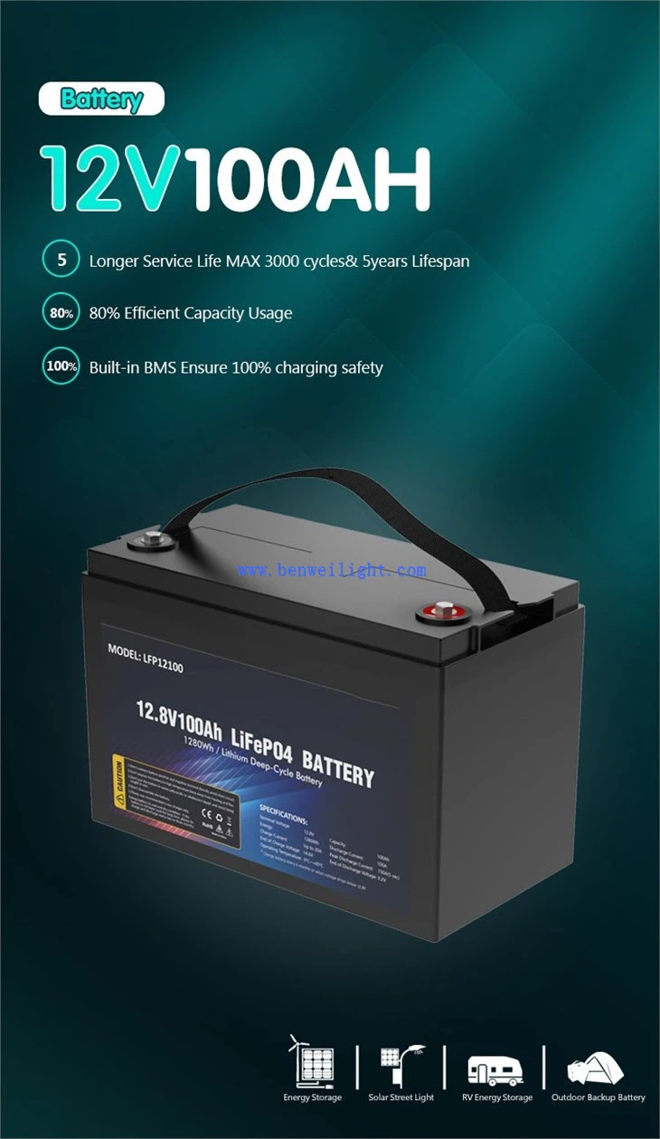 12v 100 アンペア時のリチウム電池